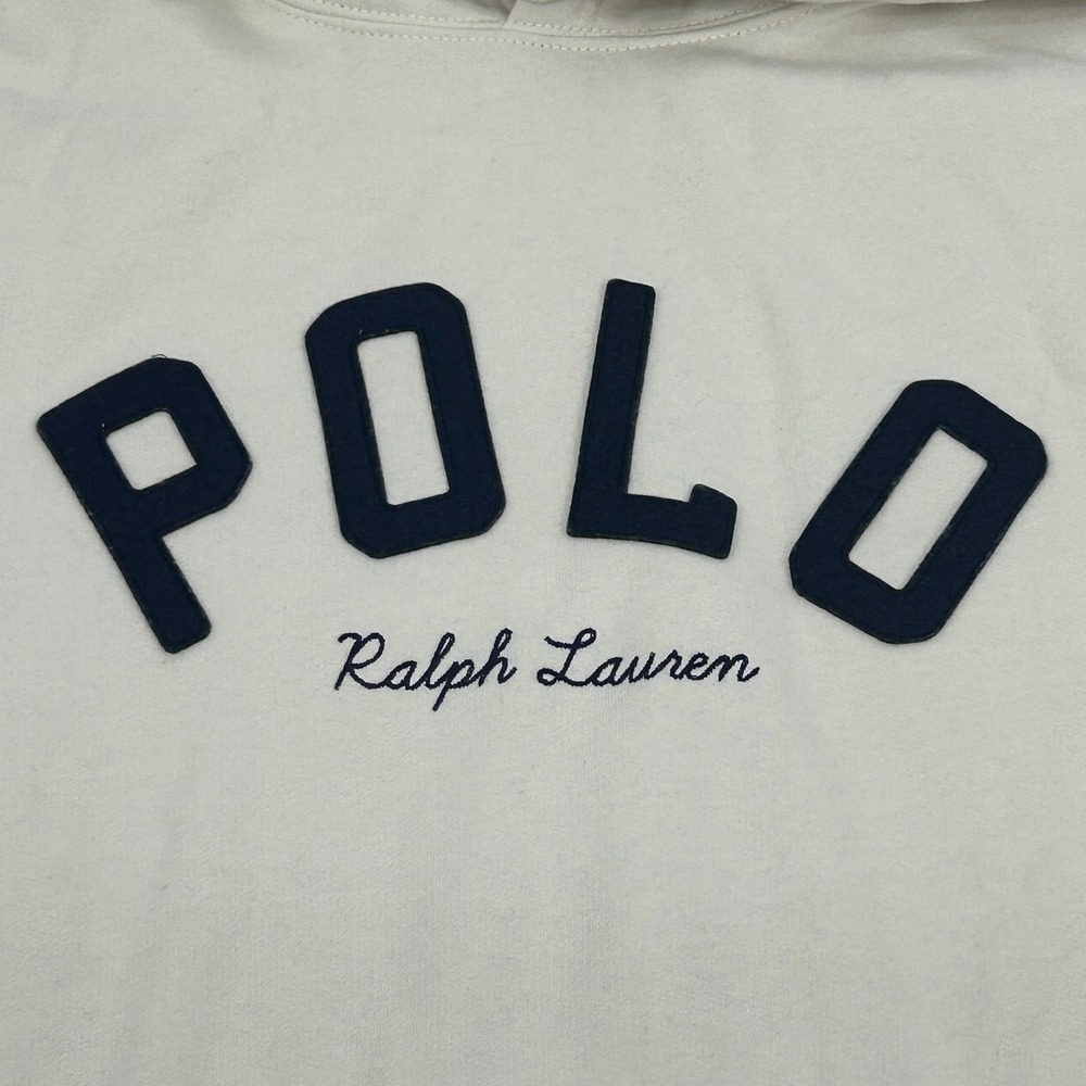 Polo Ralph Lauren Hoodie Mens L Parchment Cream Logo Pullover Fleece Preppy NEW
